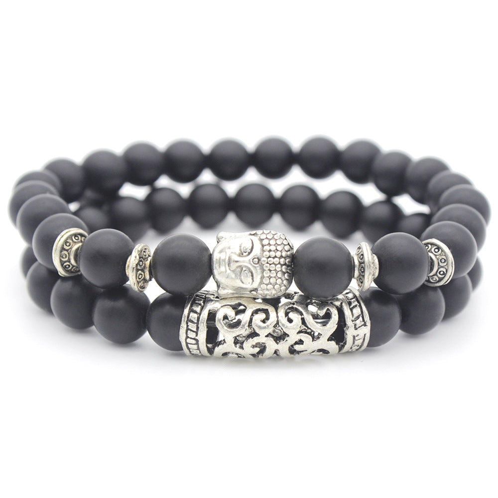 Pulsera de cuentas de múltiples cuentas de múltiples círculo de la cabeza de roca volcánica.